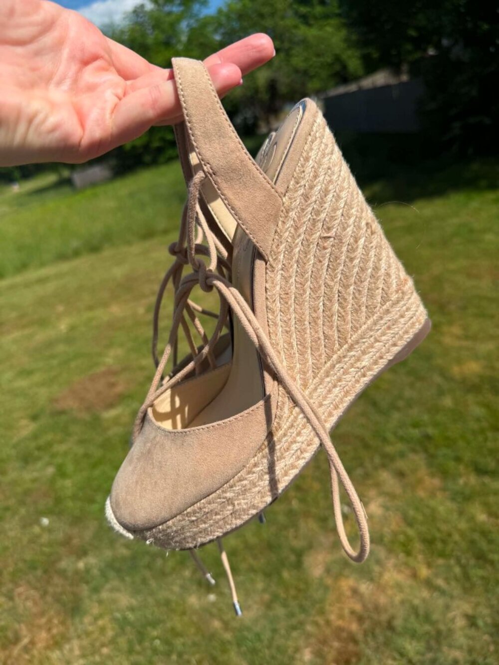 Espadrille tan woven Wedges Lace Up Coquette Summer Chic 3410